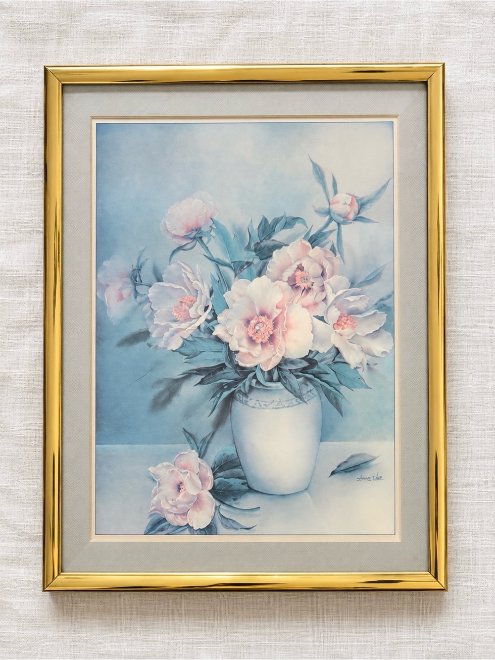 Vintage 8x10 Pastel Floral Print Gold Frame Cottagecore Wall Art